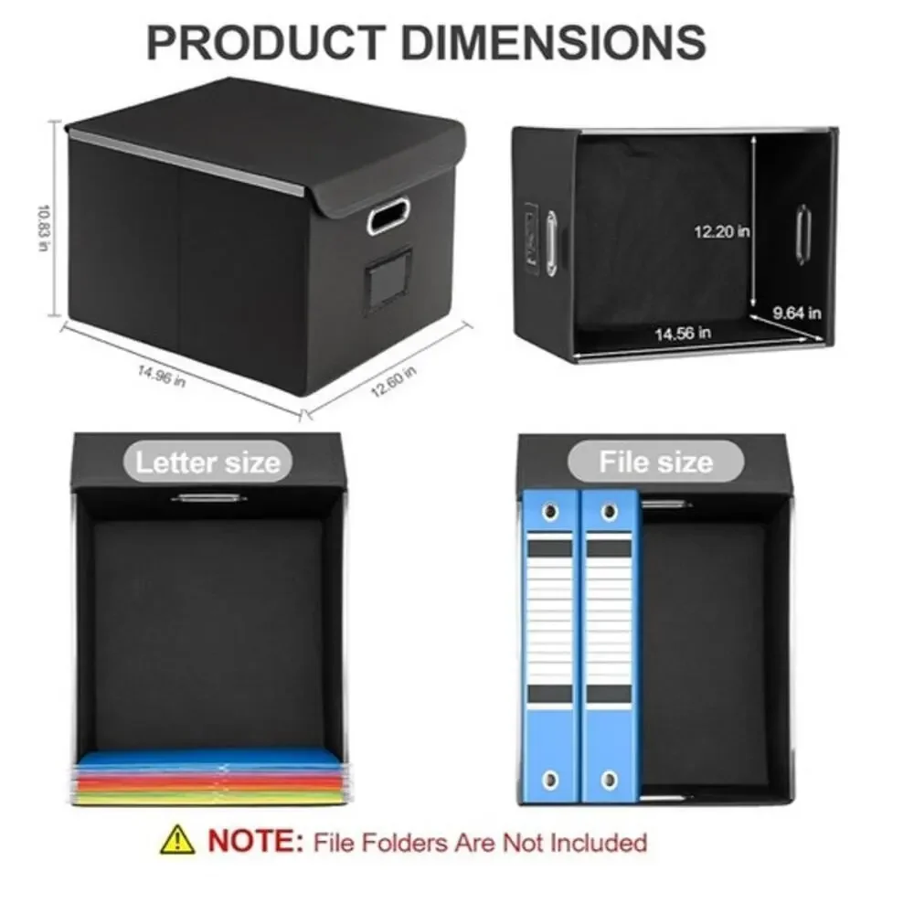 File Box Storage Hanging Organizer With Pocket Faux Leather Folder Lid New